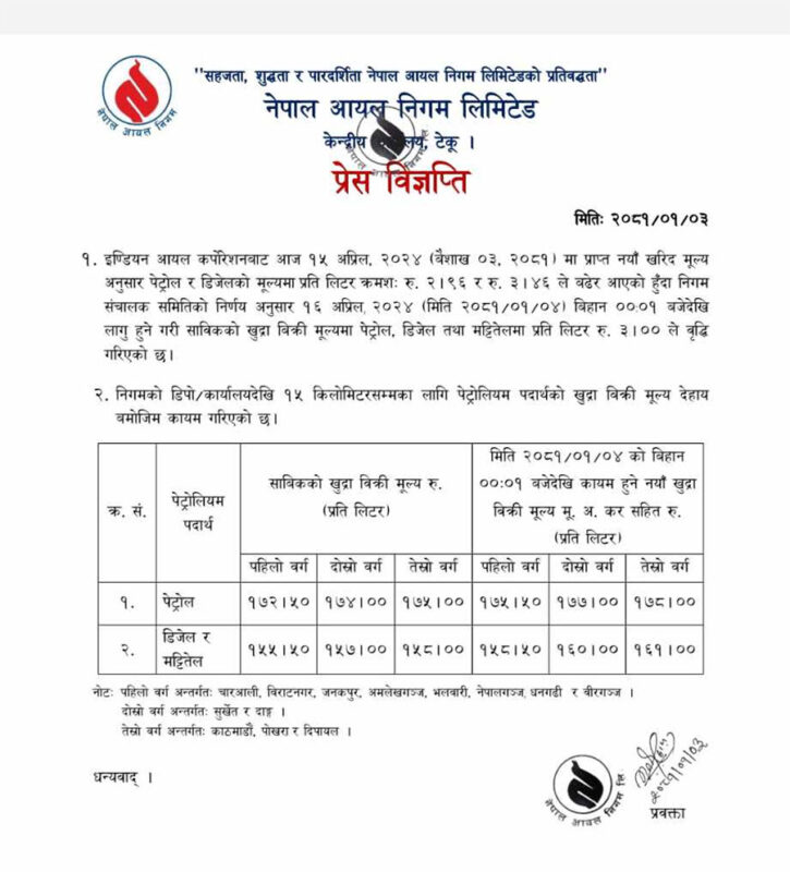पेट्रोल, डिजेल र मट्टितेलको मूल्य समायोजन, प्रतिलिटर तीन रुपैयाँ बढ्यो 2 price hike