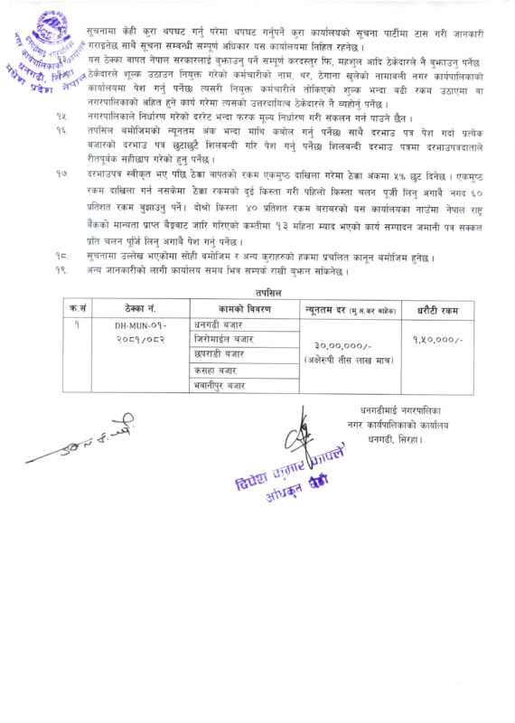 धनगढीमाई नगरपालिकामा जनप्रतिनिधि र कर्मचारीको मनोमानी, सेटिङमा निकालियो हाटबजारको सूचना 2 HaTaBJaRa ThaKaKa VaNaThaVaSaTa SaMaBNaThha SaCaNa. 2 .jpg