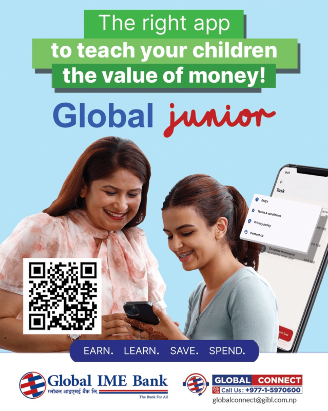 ग्लोबल आईएमईले ल्यायो बच्चाको खर्च डिजिटलाइज्ड गर्ने फिचरसहितको एप 2 gbl jr 32