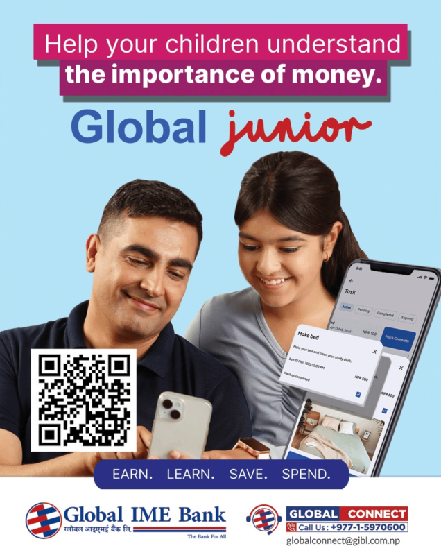 ग्लोबल आईएमईले ल्यायो बच्चाको खर्च डिजिटलाइज्ड गर्ने फिचरसहितको एप 5 gbl jr44