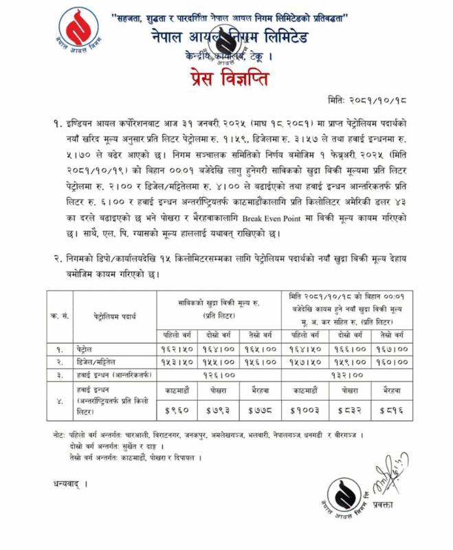 बढ्यो पेट्रोलियम पदार्थकाे मूल्य, कति पुग्यो ? 2 nigam noticed