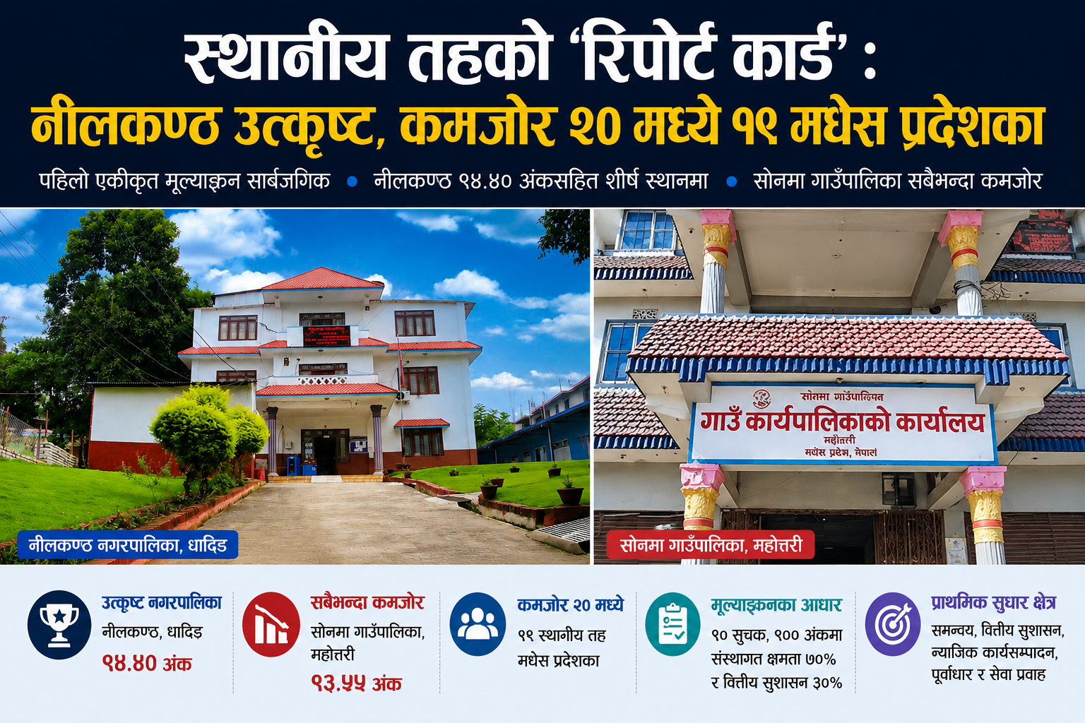 स्थानीय तहको ‘रिपोर्ट कार्ड’ : नीलकण्ठ उत्कृष्ट, कमजोर २० मध्ये १९ मधेस प्रदेशका
