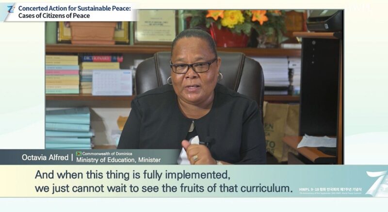 World Peace Summit Calling for Concerted Action for Sustainable Peace in the New Normal Era 3 Hon. Octavia Alfred Explaining HWPL Peace Education 1